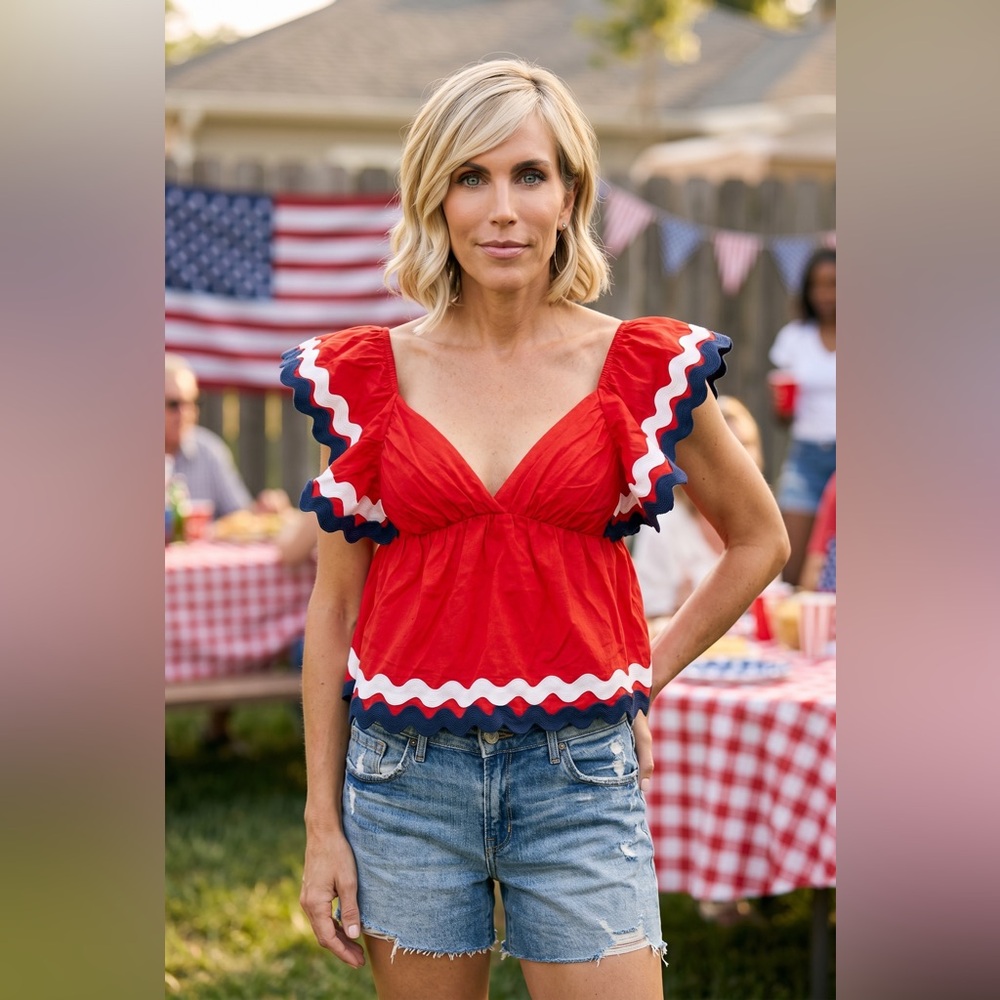 DAY & MOON red rickrack patriotic vibes halter S M